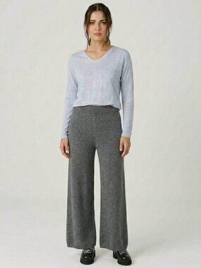 b+ ab Light Gray Women's Wide Leg  Pull On Wool Alpaca Capri Pants Minimalist